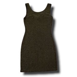 January 7 Junior Girls Gold Sparkle Mini Dress with Black Bow‎ Size Large